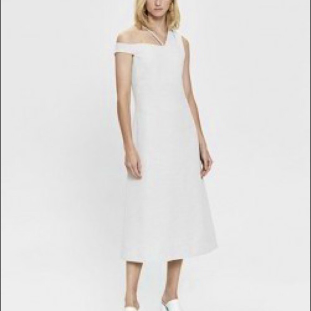 Nomia Asymmetric Off Shoulder Dress Beige Sz 6